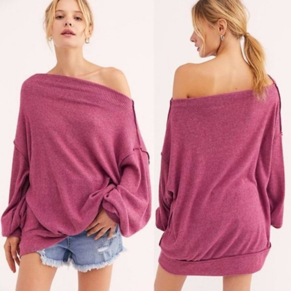 Free People We The Free Main Squeeze Hacci Pink Slouchy Knit Top Size S